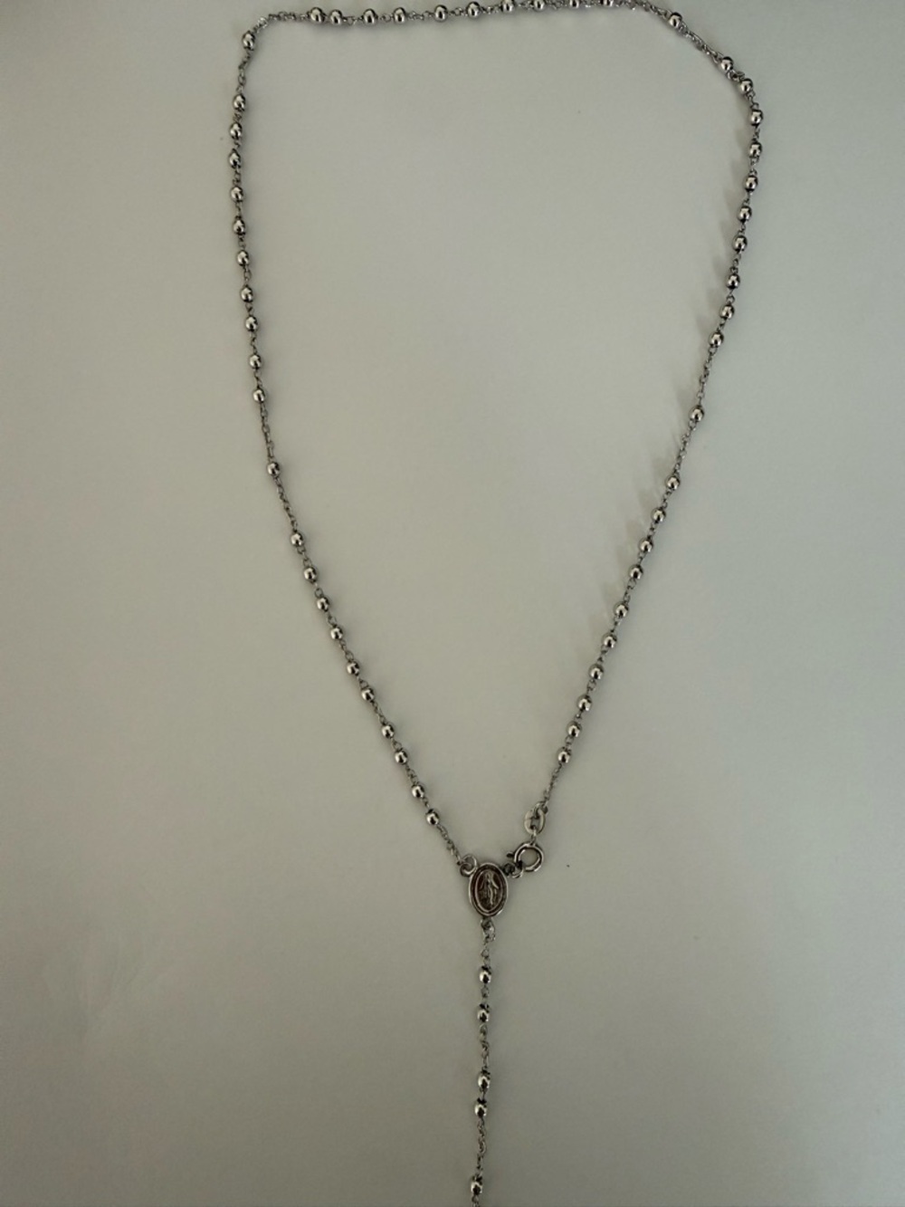 Sterling Silver Rosary-Style Pendant Necklace in Silver